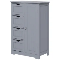 kleankin Bathroom Storage Cabinet, Floor Cabinet with Adjustable Shelf and 4 Drawers, Side Cabinet for Washroom, Grey(m-2)