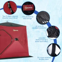 Outsunny 2 Person Insulated Ice Fishing Shelter Pop-Up Portable Ice Fishing Tent with Carry Bag and Anchors for Lowest Temps -22℉, Red(m-6)