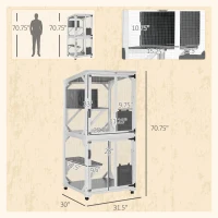 PawHut Wooden Catio with Waterproof Roof, Large Cat House with High-Up Resting Box, Indoor & Outdoor Cat Enclosure with Wheels, for 1-3 Cats, White(m-3)