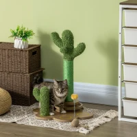 PawHut 23.5" Cactus Cat Scratching Post with Turntable Interactive Ball Toy, Cute Cat Scratching Post with Extreme Stability, Cactus Cat Tree for Indoor Cats(m-2)