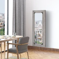 HOMCOM 59" x 23.5" Farmhouse Full Length Mirror, Wall Mount and Leaner Floor Mirror, Vertical and Horizontal for Bedroom, Grey(m-8)