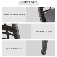 Outsunny Patio Wicker Egg Chair w/ Soft Cushion, Teardrop Cuddle Seat, Outdoor / Indoor Patio Chair, PE Plastic Rattan Furniture with Adjustable Height Feet Pads, Gray(m-6)