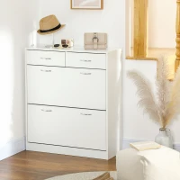 HOMCOM Narrow Shoe Storage with 2 Flip Drawers and Adjustable Shelves Shoe Cabinet Organizer for 12 Pairs of Shoes, White(m-8)