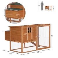 PawHut 66" Chicken Coop Kit Wooden Chicken House Rabbit Hutch Poultry Cage Hen Pen Backyard with Outdoor Run and Nesting Box(m-3)