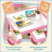 Qaba Height Adjustable 5pc Toddler Table and Chair Set with Storage Box, Easy to Wipe for 18 Months - 5 Years, Pink(m-7)
