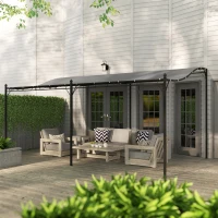 Outsunny 10' x 16' Wall-Mounted Outdoor Pergola Canopy, Metal Patio Canopy with Drainage Holes for Backyard Garden, Dark Gray(m-9)
