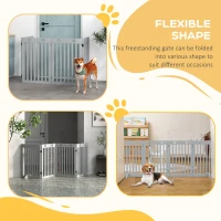 PawHut 80" Extra Wide Freestanding Pet Gate with Support Feet, Light Grey(m-6)