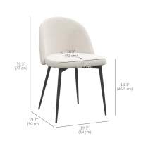 HOMCOM Set of 2 Mid-Back Dining Chair, Mid-Back Velvet-touch Upholstery Kitchen Chair for Living Room Dining Room, Cream White(m-3)