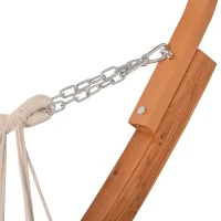 Outsunny 2 Person Wood Swing Arc Hammock Bed and Stand Set with Canopy, White/Teak(m-10)