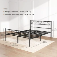 HOMCOM Metal Full Platform Bed Frame with Headboard, Steel Slat Support, Underbed Storage, No Box Spring Needed, Easy Assembly(m-3)