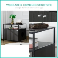 PawHut Wooden Cat Litter Box Enclosure, Hidden Kitten Washroom, Indoor End Table with Magnetic Doors & Storage Shelves, Black(m-5)