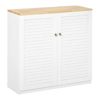 HOMCOM Storage Cabinet Kitchen Sideboard with Louvered Doors, Freestanding Bathroom Cabinet, White(m-2)