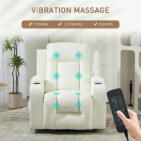 HOMCOM Swivel Massage Recliner Sofa, Overstuffed Manual Reclining Sofa, PU Leather Rocking Chair with Side Pockets, Cup Holders, for Living Room, Nursery, Cream White(m-4)