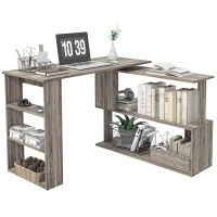 HOMCOM 360° Rotating L Shaped Desk, Corner Computer Desk with Storage Shelves for Home Office, Grey(m-11)