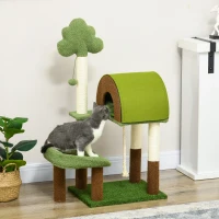 PawHut 42" Cat Tree with Scratching Posts, Cat Tower for Indoor Cats with Bed, House, Toy, Forest Themed, Green(m-1)