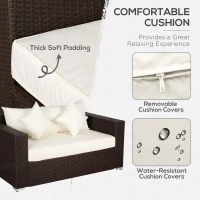 Outsunny Patio Outdoor Sofa, PE Rattan Wicker Loveseat, Outdoor Couch with 2 Throw Pillows & Comfortable Cushions, Cream White(m-5)