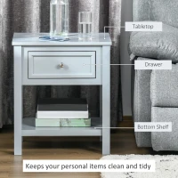 HOMCOM Accent End Table Nightstand with Grey Tabletop, Storage Drawer, and Bottom Shelf, Grey(m-4)
