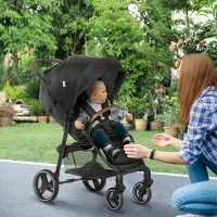 Qaba Lightweight Baby Stroller with One-Click Fold, Toddler Travel Stroller with Adjustable Backrest Footrest, Compact Stroller with All Wheel Suspension, Sun Canopy, Black(m-2)