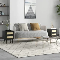 HOMCOM Boho Nightstands Set of 2, Bedside Tables with 2 Drawers for Living Room, Bedroom, Black(m-8)