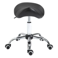 HOMCOM Adjustable Hydraulic Rolling Salon Stool Swivel Saddle Chair Spa Beauty Seat PU Leather,  Black(m-11)