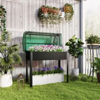 Outsunny Raised Garden Bed Planter with PE Greenhouse Cover, Elevated Garden Bed Box with Drainage Hole for Flowers, Black(m-1)