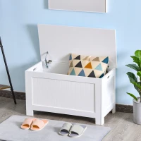 HOMCOM Large Storage Box Storage Trunk Cabinet Container with Lid and 2 Safety Hinges, White(m-8)