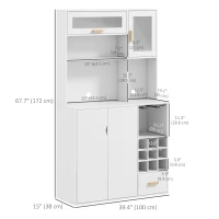 HOMCOM Coffee Bar Cabinet, Kitchen Hutch with Wine Storage, Microwave Countertop, Drawer and Tempered Glass Doors, White(m-3)