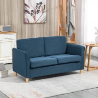 HOMCOM 2-Seat Sofa Two-Seater Couch with Armrests and Wood Legs for Living Room, Bedroom, Blue(m-8)