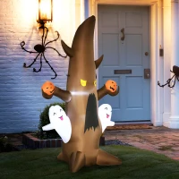 Outsunny 5' Halloween Inflatables Outdoor Decorations Ghost Tree with Pumpkins, Blow-Up LED Yard Decor Indoor Outdoor for Garden, Lawn, Party, Holiday(m-10)