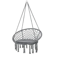 Outsunny Patio Hammock Chair, Hanging Rope Hammock Swing for Indoor & Outdoor Use with Backrest, Cotton-Polyester Blend, Fringe Tassels, Dark Grey(m-2)