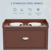 PawHut Pet Feeding Station Pet Dish Bowl Set with Storage, 2 Elevated Dog Bowls for Large Sized Dogs, Brown(m-6)
