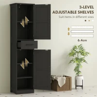 HOMCOM 67" Tall Bathroom Cabinet, Narrow Bathroom Storage Cabinet with Drawer, Barn Doors and Adjustable Shelves, Black(m-6)