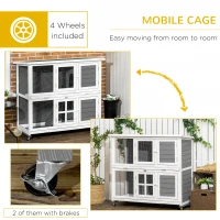 PawHut 2 Tier Wooden Rabbit Hutch with Wheels, Waterproof Roof, Removable Tray for Outdoor & Indoor, Dark Grey(m-7)