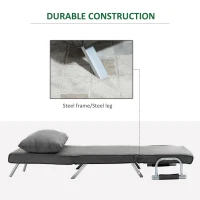 HOMCOM Single Person Folding 5 Position Convertible Sofa Bed Sleeper Chair Chaise Lounge Couch w/Pillow & Steel Frame, Dark Grey(m-7)