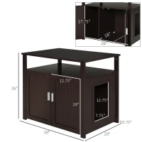 PawHut Wooden Cat Litter Box Enclosure Furniture with Adjustable Partition, Cat Washroom End Table with Open Shelf, Brown(m-3)