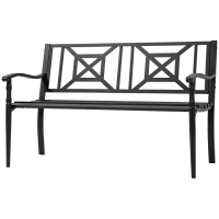 Outsunny Steel Garden Bench for Outdoor, 2-person Patio Bench, Loveseat Furniture for Lawn, Deck, Yard, Porch, Entryway, Black(m-11)