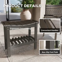 Outsunny HDPE Shower Bench, Waterproof Shower Stool with Handle, Storage Shelf, Non-Slip Pads for Indoor Outdoor, Dark Gray(m-6)