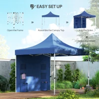 Outsunny 10' x 10' Heavy Duty Pop Up Canopy Tent with Sidewall, UPF50+ Instant Sun Shelter with Storage Pockets, Dark Blue(m-7)