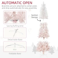 HOMCOM 5ft Pencil Artificial Christmas Tree with Pine Realistic Branches, Auto Open, Pink and White(m-7)