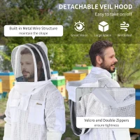 Outsunny Bee Suit for Men & Women, Beekeeping Jacket with Gloves & Ventilated Veil Hood, Multi-Size Protective Outfit, XXXL, Cream White(m-5)
