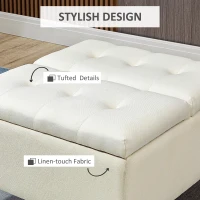 HOMCOM 30" Square Storage Ottoman, Upholstered Ottoman Coffee Table with Lift Top, Button Tufted and Wood Legs, Accent Footstool for Living Room, Cream White(m-5)