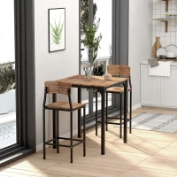HOMCOM 3 Piece Pub Table and Chairs, Small Kitchen Table and Chairs, Square Dining Table with 2 Stools, Walnut and Black(m-4)