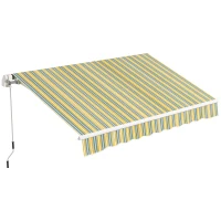 Outsunny 10' x 8' Manual Retractable Awning with LED Lights, Aluminum Frame Sun Canopies for Patio Door Window, Yellow/Grey(m-11)