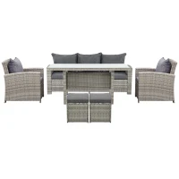 Outsunny 6 Pcs Patio Furniture Set, Rattan Outdoor Furniture Set with 3 Seater Sofa, Armchairs, Footstools and Table, Dark Grey(m-2)