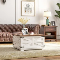 HOMCOM Farmhouse Coffee Table, Square Center Table with Flip-top Lids, Hidden Storage Compartment, White(m-10)