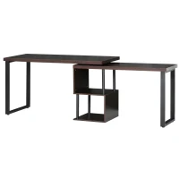 HOMCOM 55" 360 Degree Rotating Corner L-Shaped Computer Desk with Storage Shelves, Home Office Study Writing Workstation Modern Space-Saving Design, Coffee(m-11)