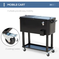 Outsunny 80 QT Rolling Cooling Bins Ice Chest on Wheels Outdoor Stand Up Drink Cooler Cart for Party, Black(m-5)