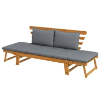 Outsunny Wooden Garden Bench for Outdoor, Front Porch Bench, Patio Loveseat with Cushions, Adjustable Armrests, Gray(m-1)