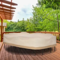 Outsunny 84B-059 129.9-Inch Oval Patio Table and Chair Set Cover, Beige/Coffee Sofa Set(m-8)