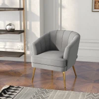 HOMCOM Fabric Armchair, Modern Accent Chair with Gold Metal Legs for Living Room, Bedroom, Home Office, Grey(m-8)